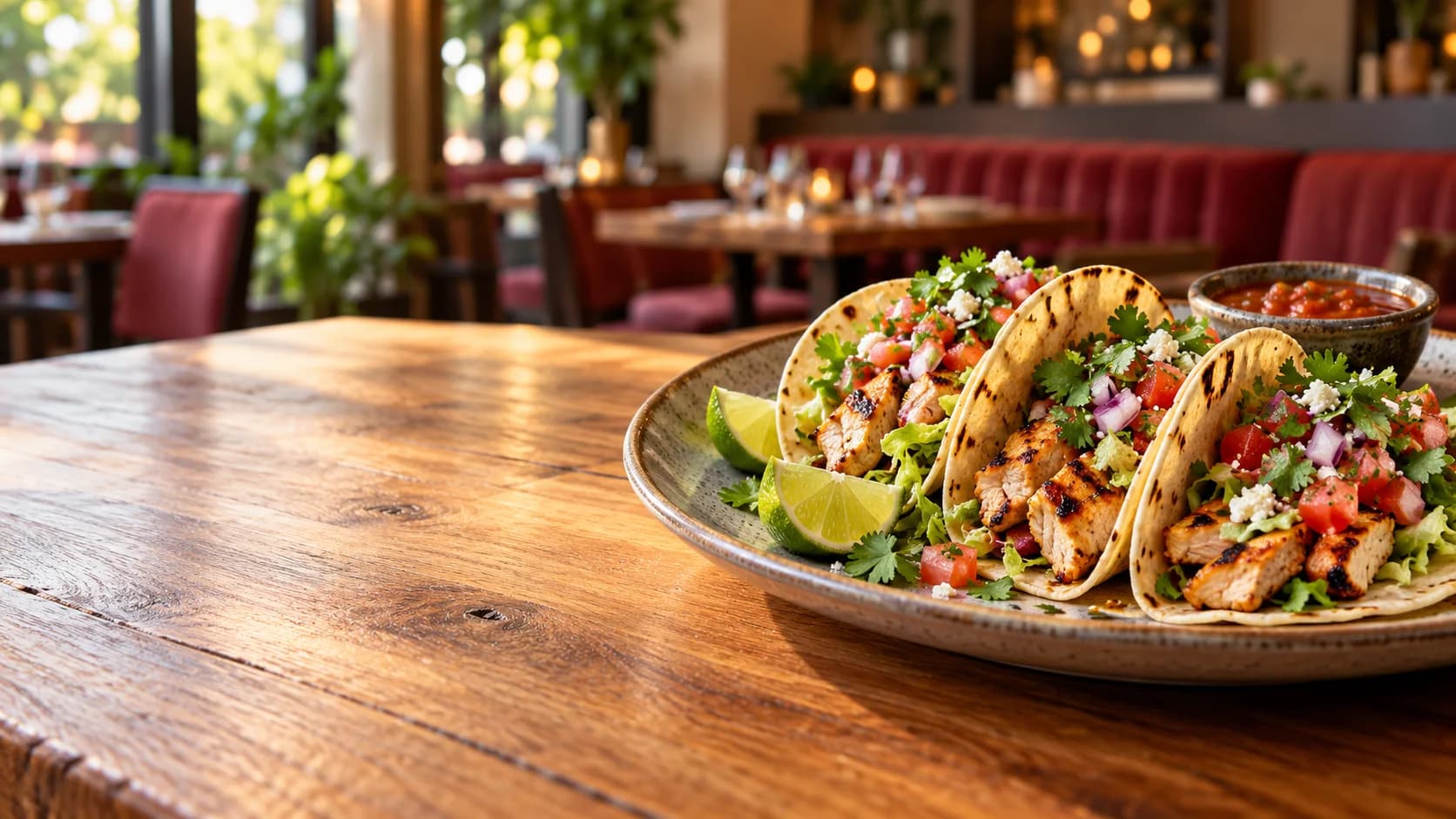 Illustration : tacos fraîchement préparés dans un restaurant chaleureux
